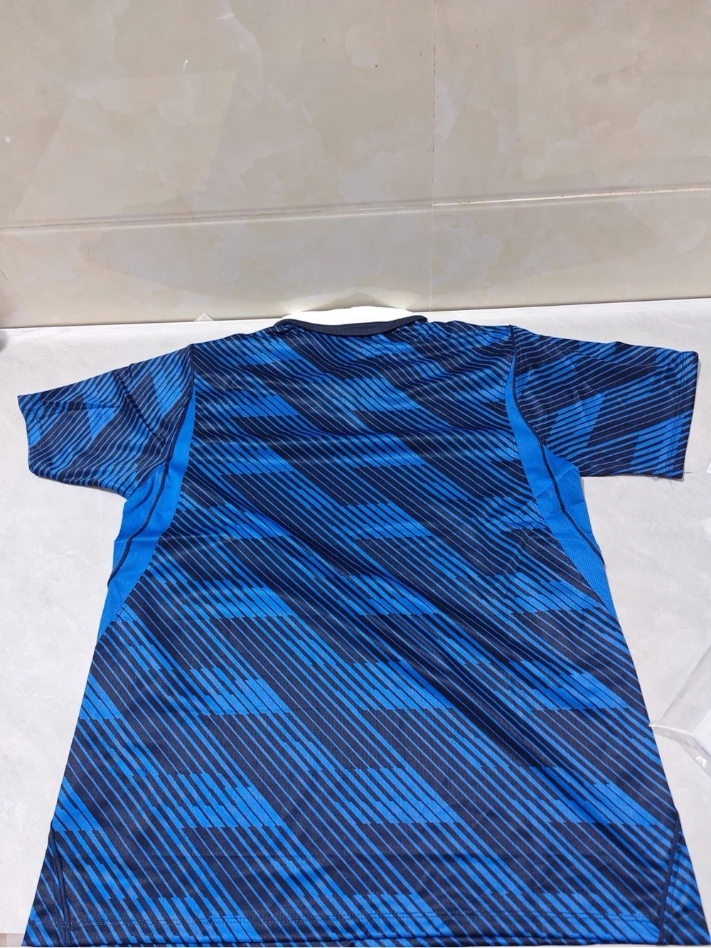 Nike Men's Blue and Navy France Football Jersey with White Collar